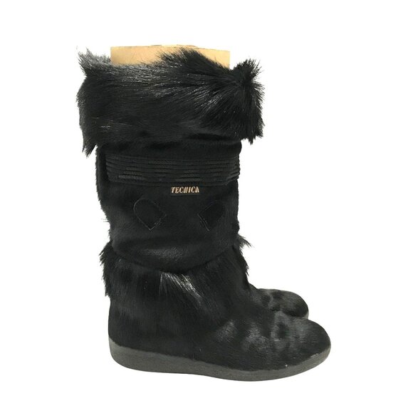 Tecnica Skandia Black Fur Boots Womens Size 7 Italy Apri Ski - Picture 1 of 10